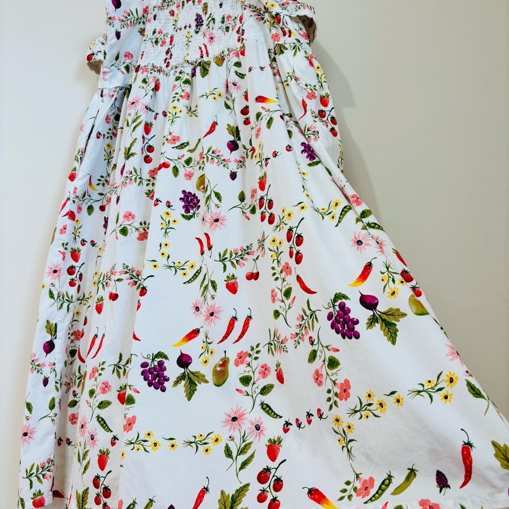 Old Navy White Green Fruits Floral Tie Front Smocked Sleeveless Midi Dress Sz 2X - Picture 9 of 16